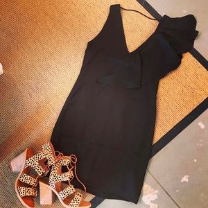 One Shoulder Ruffle Little Black Dress